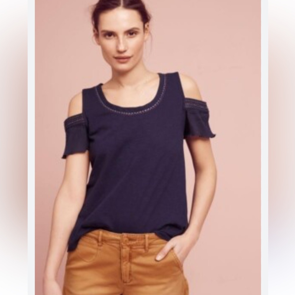 Anthropologie Akemi + Kin Cotton Salma Cold Shoulder Top sz L